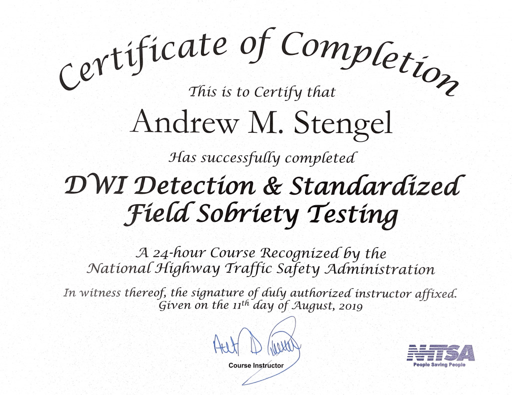NYC DWI Detection and Standardized Field Sobriety Testing (SFST) Certificate
