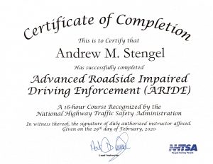NYC DWI and DWI Drugs Advanced Roadside Impaired Enforcement (ARIDE) Certificate